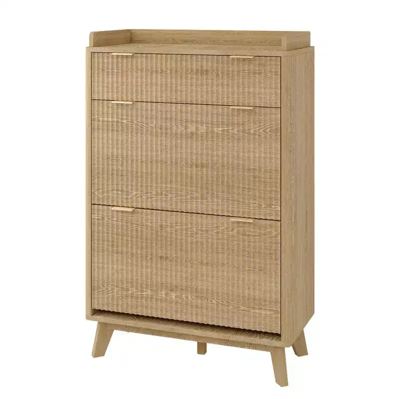 Meuble de Rangement à Chaussures Cannnelé avec 2 Tiroirs Basculants, Meuble à Chaussures Discret Autoportant de 122 cm de Haut, Meuble à Chaussures Étroit pour Couloir et Salon