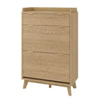 Meuble de Rangement à Chaussures Cannnelé avec 2 Tiroirs Basculants, Meuble à Chaussures Discret Autoportant de 122 cm de Haut, Meuble à Chaussures Étroit pour Couloir et Salon