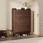 Meuble de Rangement à Chaussures Cannnelé avec 2 Tiroirs Basculants, Meuble à Chaussures Discret Autoportant de 122 cm de Haut, Meuble à Chaussures Étroit pour Couloir et Salon