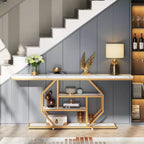Lantine – Console extra-longue de 70,9 pouces, table de canapé moderne dorée avec rangement à 4 niveaux pour salon, couloir, entrée, blanc effet marbre