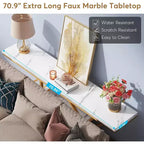 Lantine – Console extra-longue de 70,9 pouces, table de canapé moderne dorée avec rangement à 4 niveaux pour salon, couloir, entrée, blanc effet marbre