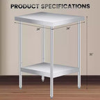 Table en acier inoxydable, table de travail robuste à 2 niveaux certifiée NSF avec étagère inférieure réglable, table de préparation utilitaire résistante à la rouille