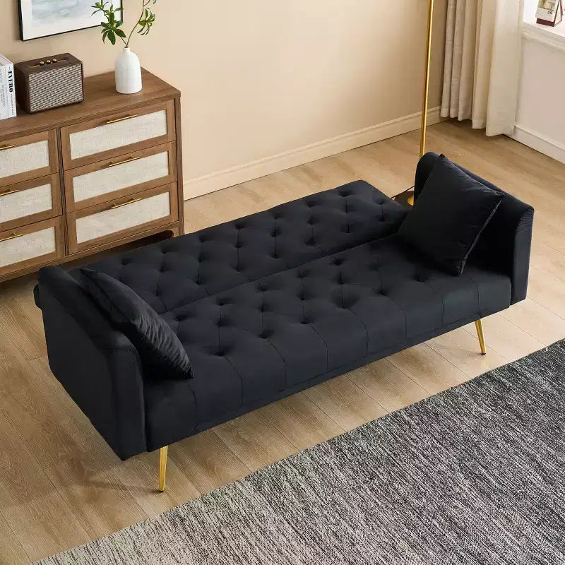 Okak Canapé-lit convertible touffeté de style américain avec dossier réglable, canapé-lit rembourré en velours pour salon, appartement
