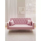 Okak American Style Button Tufted Convertible Sofa Bed with Adjustable Back,Velvet Upholstered Sleeper Couch for Living Room,Apartment