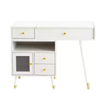 Coiffeuse 3-EN-1 Okak avec miroir rabattable et armoire réglable, Table de maquillage avec tabouret rembourré, Coiffeuse pour chambre, Blanc