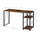 Bureau d'écriture TUYOHW avec finition chêne vieilli, table d'écriture avec étagères à 2 niveaux, base ouverte en métal, bureau d'étude rectangulaire pour bureau à domicile, chambre à coucher