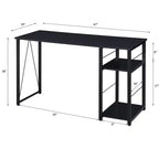 Bureau d'écriture TUYOHW avec finition chêne vieilli, table d'écriture avec étagères à 2 niveaux, base ouverte en métal, bureau d'étude rectangulaire pour bureau à domicile, chambre à coucher