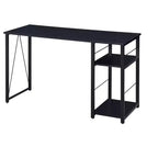 Bureau d'écriture TUYOHW avec finition chêne vieilli, table d'écriture avec étagères à 2 niveaux, base ouverte en métal, bureau d'étude rectangulaire pour bureau à domicile, chambre à coucher