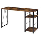 TUYOHW Weathered Oak Finish Writing Desk,Writing Table with 2-Tier Shelves,Metal Open Base,Rectangular Study Desk for Home Office,Bedroom