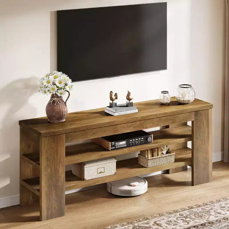 Meuble TV Lantine pour téléviseurs jusqu'à 55 pouces, centre de divertissement avec étagères de rangement ouvertes, table console multimédia moderne pour salon, chambre à coucher