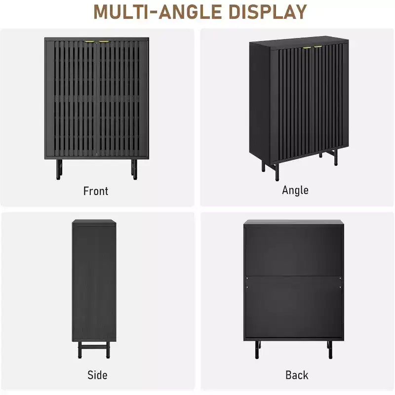 COZONY Meuble à chaussures étroit avec portes persiennes respirantes, range-chaussures moderne à 6 niveaux avec rangement caché, armoire d'entrée autoportante pour placard et couloir, Noir