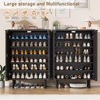 COZONY Meuble à chaussures étroit avec portes persiennes respirantes, range-chaussures moderne à 6 niveaux avec rangement caché, armoire d'entrée autoportante pour placard et couloir, Noir