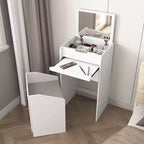 Coiffeuse avec miroir, petite coiffeuse avec compartiment de rangement, 2 tiroirs et tabouret dissimulé, coiffeuse moderne peu encombrante