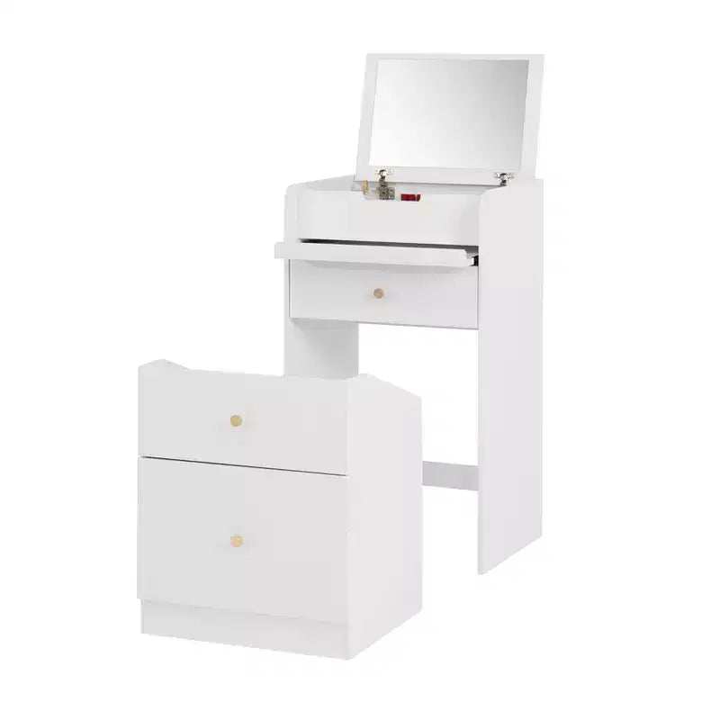 Coiffeuse avec miroir, petite coiffeuse avec compartiment de rangement, 2 tiroirs et tabouret dissimulé, coiffeuse moderne peu encombrante