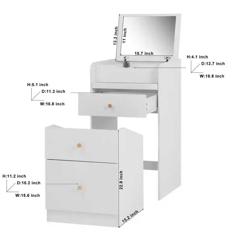 Coiffeuse avec miroir, petite coiffeuse avec compartiment de rangement, 2 tiroirs et tabouret dissimulé, coiffeuse moderne peu encombrante