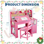Ensemble bureau et chaise pour enfants, Bureau enfant avec huche et plateau inclinable, Table d'étude en bois pour enfants avec meuble de rangement, Bureaux d'écriture pour étudiants