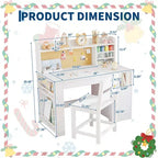 Ensemble bureau et chaise pour enfants, Bureau enfant avec huche et plateau inclinable, Table d'étude en bois pour enfants avec meuble de rangement, Bureaux d'écriture pour étudiants