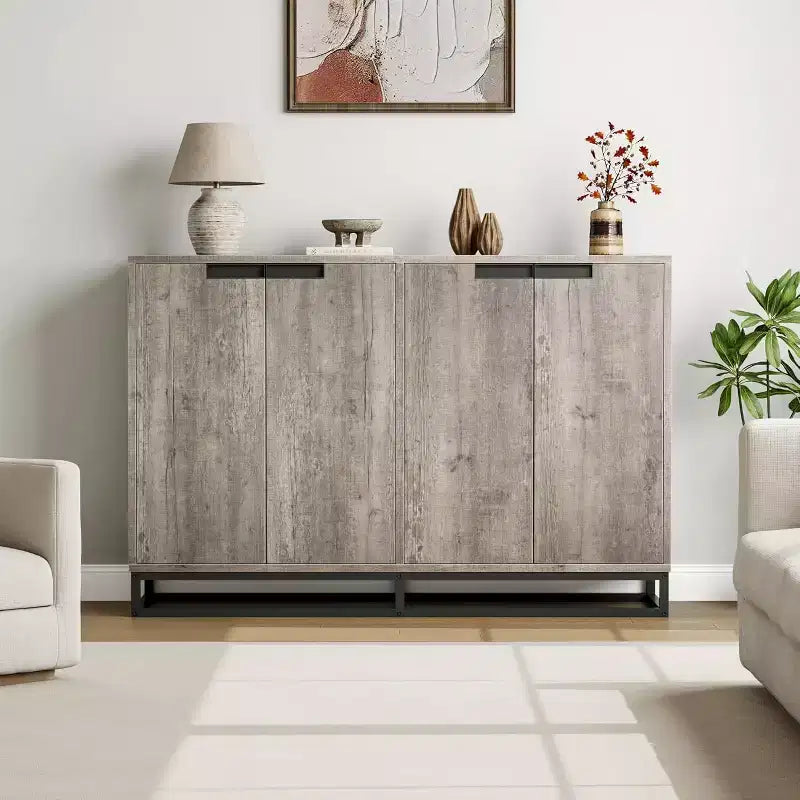 Buffet vaisselier de 140 cm, meuble d'appoint avec 4 portes et étagères réglables, meuble de rangement pour cuisine, salle à manger, entrée, salon