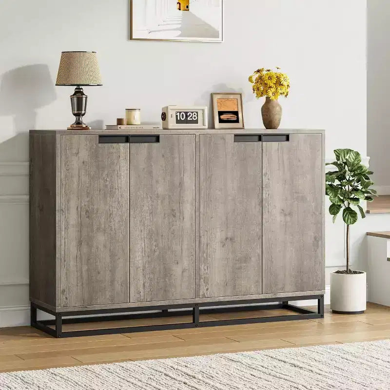 Buffet vaisselier de 140 cm, meuble d'appoint avec 4 portes et étagères réglables, meuble de rangement pour cuisine, salle à manger, entrée, salon