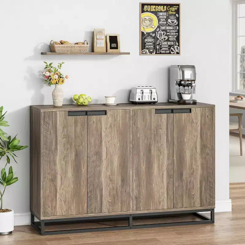 Buffet vaisselier de 140 cm, meuble d'appoint avec 4 portes et étagères réglables, meuble de rangement pour cuisine, salle à manger, entrée, salon