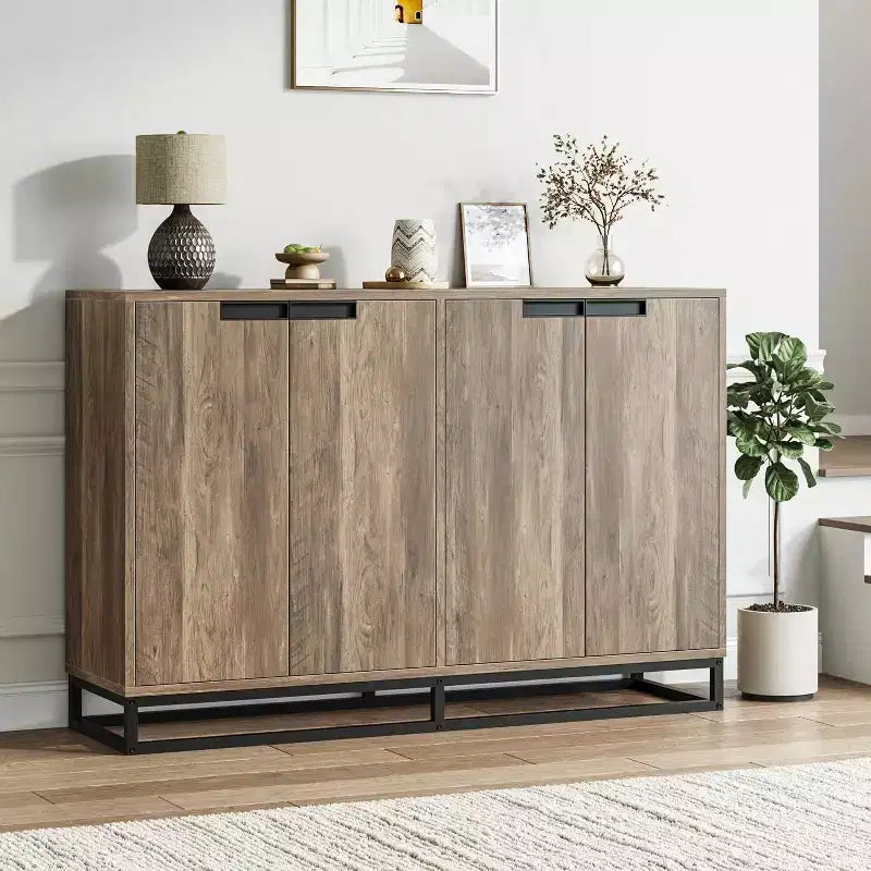 Buffet vaisselier de 140 cm, meuble d'appoint avec 4 portes et étagères réglables, meuble de rangement pour cuisine, salle à manger, entrée, salon