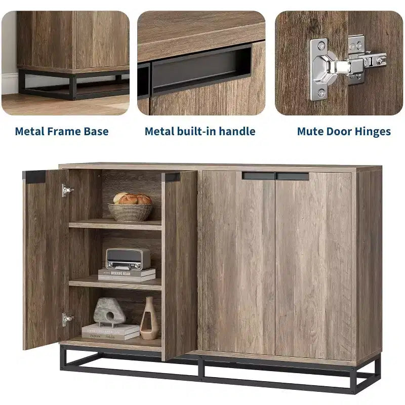 Buffet vaisselier de 140 cm, meuble d'appoint avec 4 portes et étagères réglables, meuble de rangement pour cuisine, salle à manger, entrée, salon