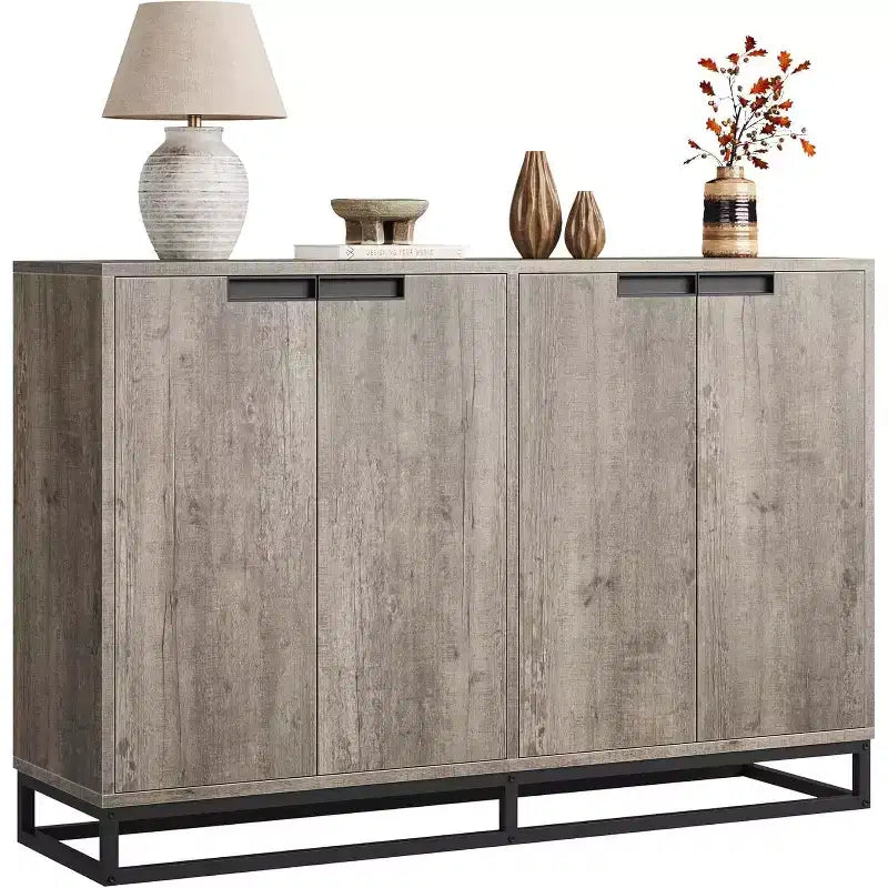 Buffet vaisselier de 140 cm, meuble d'appoint avec 4 portes et étagères réglables, meuble de rangement pour cuisine, salle à manger, entrée, salon