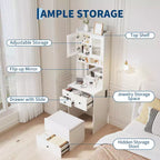 Coiffeuse compacte, Coiffeuse de maquillage avec miroir et lumières, Ensemble de coiffeuse blanche avec station de recharge, Petite coiffeuse pour filles et chaise de rangement