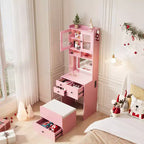 Coiffeuse compacte, Coiffeuse de maquillage avec miroir et lumières, Ensemble de coiffeuse blanche avec station de recharge, Petite coiffeuse pour filles et chaise de rangement
