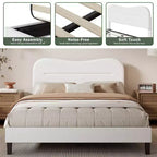 Cadre de lit plateforme rembourré blanc Queen Size Tête de lit Teddy Bouclé Nuage Doux Design moderne Guimauve Pas besoin de sommier Support sans bruit
