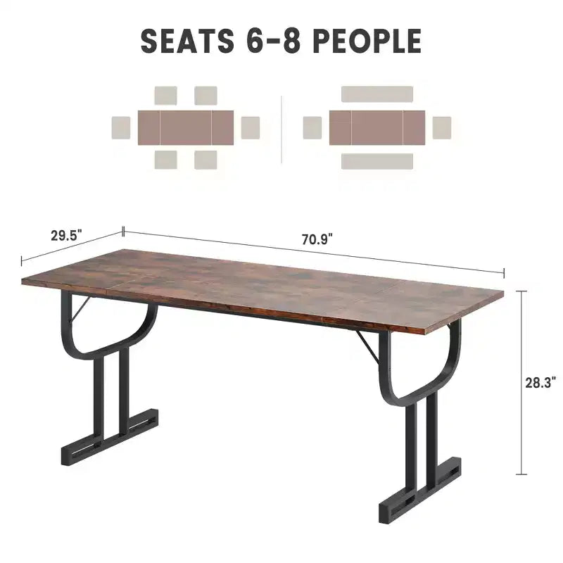 Table à manger de 180 cm, pieds de support en métal lourd, table de cuisine type pied de verre à vin, plateau en bois épaissi résistant à l'usure pour salle à manger