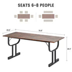 Table à manger de 180 cm, pieds de support en métal lourd, table de cuisine type pied de verre à vin, plateau en bois épaissi résistant à l'usure pour salle à manger