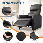 Fauteuil inclinable électrique Acekool, inclinable en cuir PU réglable avec port USB, poches latérales, canapé individuel ergonomique pour salon, cinéma maison
