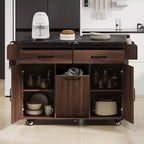 Chariot d'îlot de cuisine sumyeg avec rangement pour poubelle, abattant, porte-épices, porte-serviettes et tiroir, desserte roulante avec étagère réglable pour la cuisine