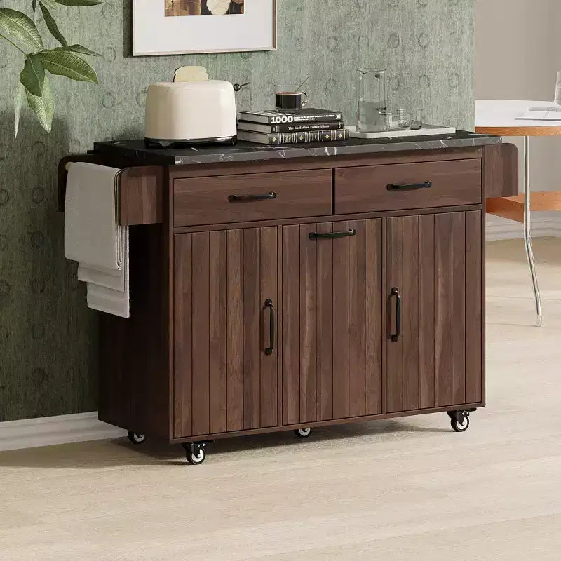 Chariot d'îlot de cuisine sumyeg avec rangement pour poubelle, abattant, porte-épices, porte-serviettes et tiroir, desserte roulante avec étagère réglable pour la cuisine