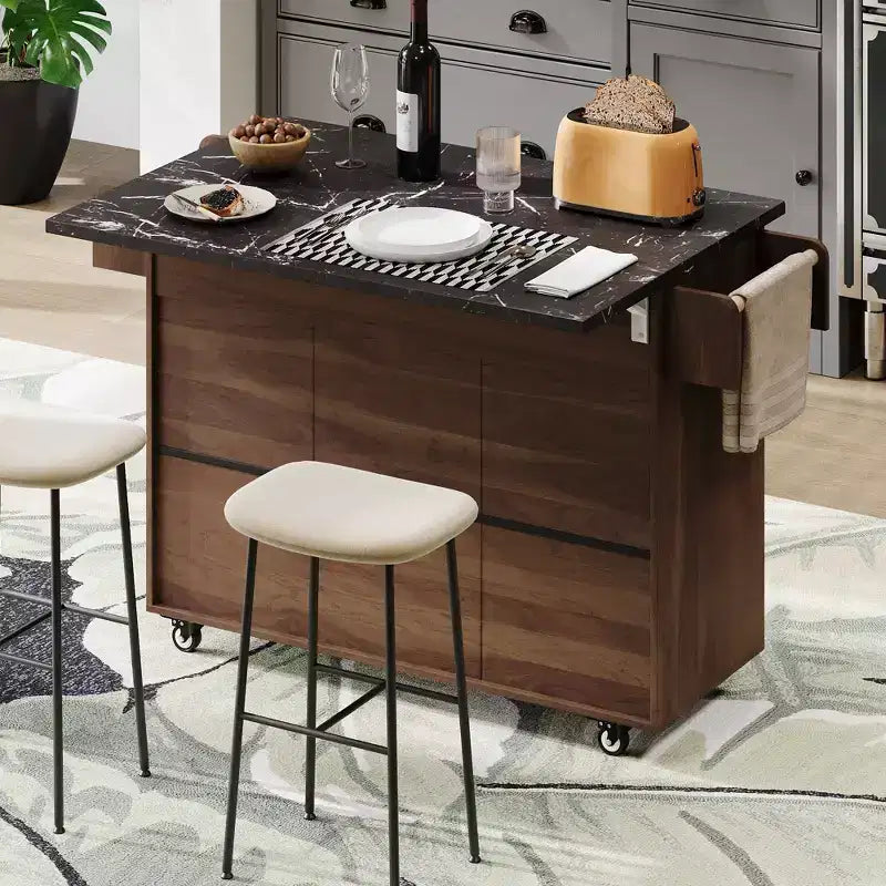 Chariot d'îlot de cuisine sumyeg avec rangement pour poubelle, abattant, porte-épices, porte-serviettes et tiroir, desserte roulante avec étagère réglable pour la cuisine