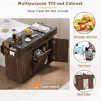 Chariot d'îlot de cuisine sumyeg avec rangement pour poubelle, abattant, porte-épices, porte-serviettes et tiroir, desserte roulante avec étagère réglable pour la cuisine