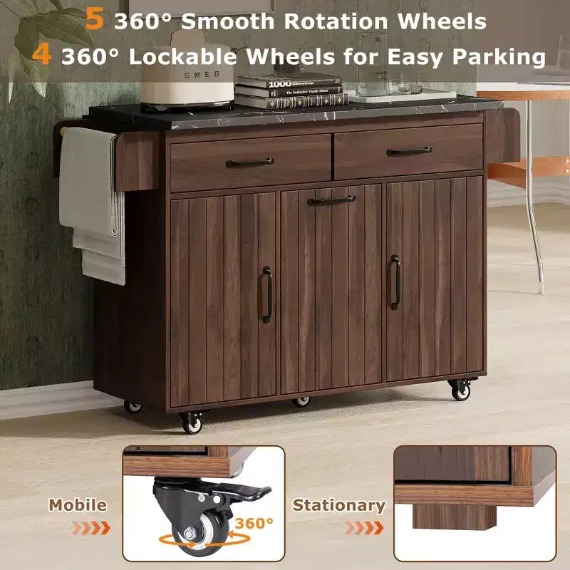 Chariot d'îlot de cuisine sumyeg avec rangement pour poubelle, abattant, porte-épices, porte-serviettes et tiroir, desserte roulante avec étagère réglable pour la cuisine