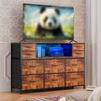 Commode 10 tiroirs en tissu, meuble TV avec plateau en bois, étagères ouvertes, meuble TV pour téléviseur de 40 à 55 pouces, commode de rangement pour chambre à coucher ou salon