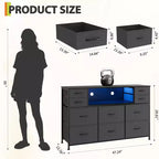 Commode 10 tiroirs en tissu, meuble TV avec plateau en bois, étagères ouvertes, meuble TV pour téléviseur de 40 à 55 pouces, commode de rangement pour chambre à coucher ou salon