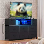 Commode 10 tiroirs en tissu, meuble TV avec plateau en bois, étagères ouvertes, meuble TV pour téléviseur de 40 à 55 pouces, commode de rangement pour chambre à coucher ou salon
