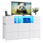 Commode 10 tiroirs en tissu, meuble TV avec plateau en bois, étagères ouvertes, meuble TV pour téléviseur de 40 à 55 pouces, commode de rangement pour chambre à coucher ou salon