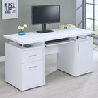 TUYOHW 55 Bureau en Bois, Table d'ordinateur de Bureau avec 2 Tiroirs, 1 Armoire, 1 Étagère Ouverte, 1 Porte, Bureau de Travail pour Bureau à Domicile, Étude, Petits Espaces