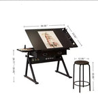 TUYOHW Table à Dessin et à Croquis Réglable avec 2 Tiroirs et un Tabouret, Plateau Inclinable en MDF 0-75 Hauteur Réglable pour Bureau à Domicile, École, Studio