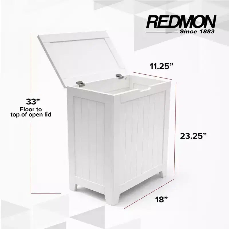 Panier à linge en bois contemporain Redmon pour chambre et buanderie, blanc