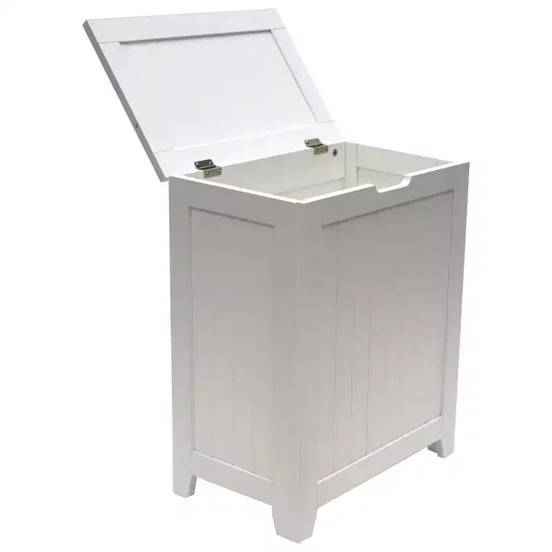 Panier à linge en bois contemporain Redmon pour chambre et buanderie, blanc