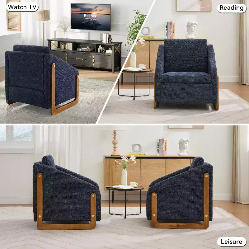 TUYOHW Fauteuil d'appoint moderne avec coussin et dossier en chenille, canapé simple avec cadre latéral en bois, fauteuils d'appoint pour salon, chambre à coucher