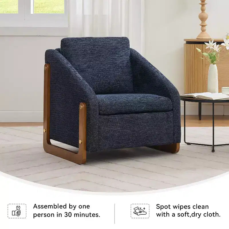 TUYOHW Fauteuil d'appoint moderne avec coussin et dossier en chenille, canapé simple avec cadre latéral en bois, fauteuils d'appoint pour salon, chambre à coucher