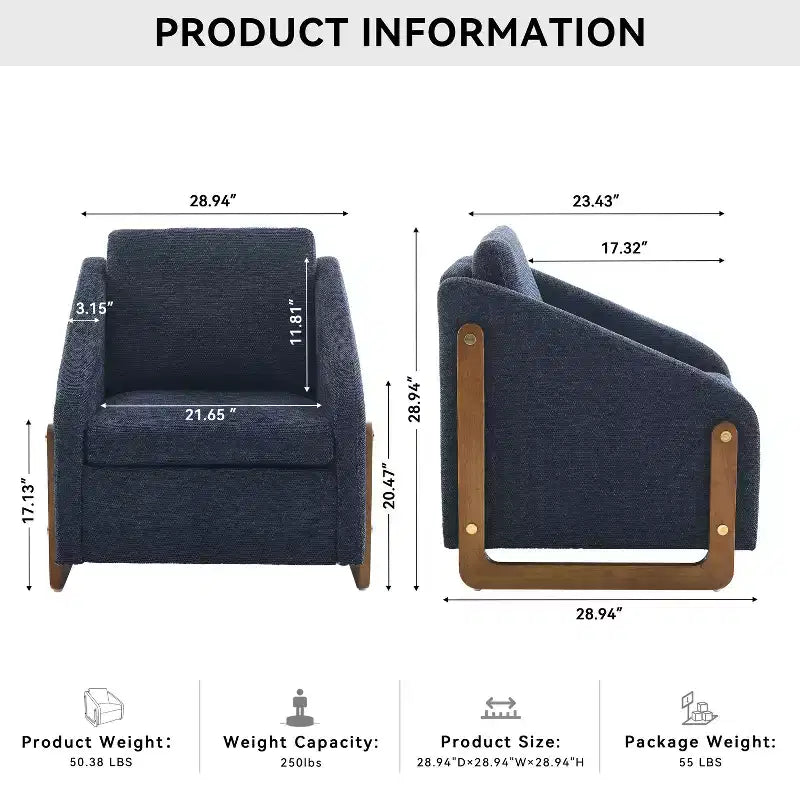 TUYOHW Fauteuil d'appoint moderne avec coussin et dossier en chenille, canapé simple avec cadre latéral en bois, fauteuils d'appoint pour salon, chambre à coucher