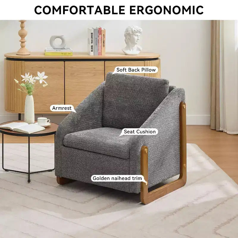 TUYOHW Fauteuil d'appoint moderne avec coussin et dossier en chenille, canapé simple avec cadre latéral en bois, fauteuils d'appoint pour salon, chambre à coucher